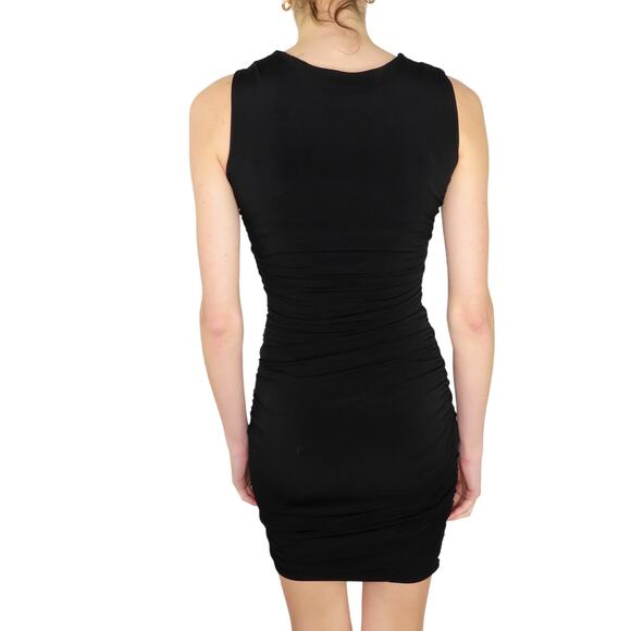 1990s Vintage Intermission Little Black Dress Ruched Cowl Neck Bodycon Small - Picture 3 of 6